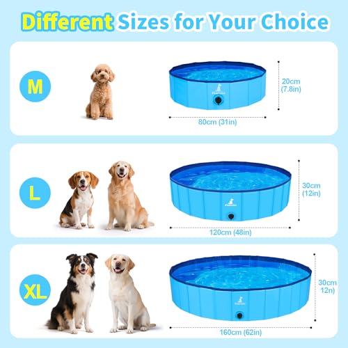 Pourbibi Hundepool 160 x 30 cm für Große Hunde,Kinder Robuster Faltbarer Hunde Pool mit Anti-Rutsch Design, XXL-Hundeplanschbecken für Garten,Terrasse Wasserspielzeug für Hunde und Kinder, Sicher
