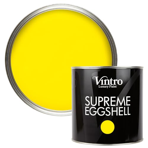 Vintro Paint | Eggshell Paint | for Walls | Wood | Trim | Satin Furniture Paint | Interior & Exterior Use. (Bright Yellow - Osborne Yellow, 2.5 Litres)