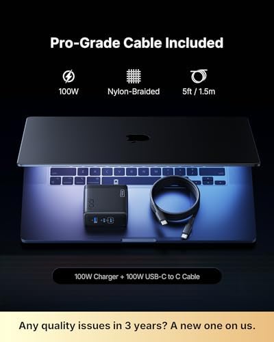 INIU 100W USB C Charger, 3-Port GaN Fast Charging Block with 5ft 100W Cable - 4