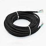 18/3 20Ft Vintage Electrical Wire Rayon Covered Lamp Cord Braided Black 18 AWG 3 Conductor Flexible Fabric Pendant Lighting Power(10A)