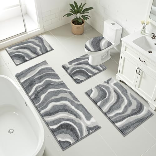 Bsmathom Bathroom Rug Set 5 Piece, Soft Non Slip Microfiber Bath ...