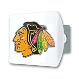 FANMATS 43885 NHL - Chicago Blackhawks Color Hitch Cover - White with Metal Chrome 3D Logo Emblem – Easy Installation on Truck, SUV, Car - Ideal Gift for Die Hard NHL Fan