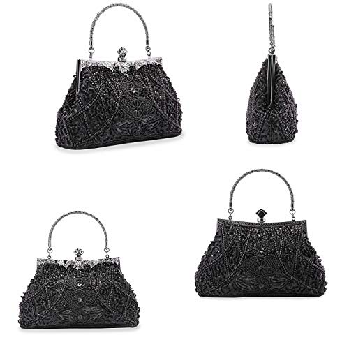Womens Evening Clutch Bag Designer Evening Handbag Hand Bag,Lady Party Wedding Clutch Purse (Black-Vintage Style Beaded And Sequined) #TOP3