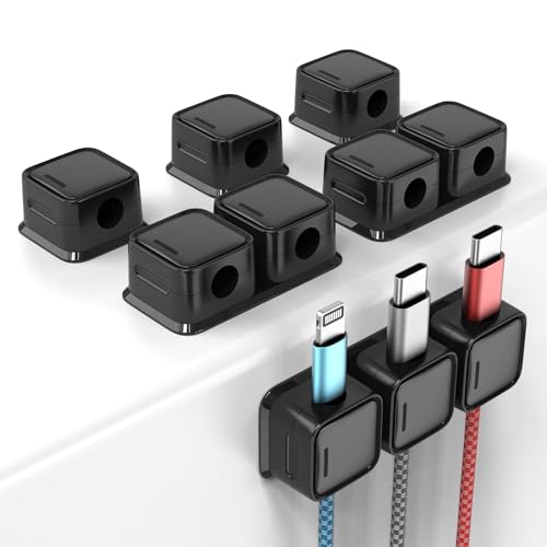 Smofish 6 Pack de Clips Magnéticos para Cable, Organizadores de Cable con 10 Ranuras, Soportes Fuertes para Carga de Teléfono, Mantenedores de Cables para Escritorio, Mesita de Noche, Cocina y Oficina (Negro) miniatura 1