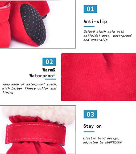 Hdwk&Hped Warm Small Dog Snow Boots Waterproof Suede Puppy Cat Booties Anti-Skid Pet Winter Shoes Red #1 #TOP3
