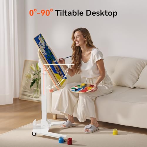 Image of WALKINGDESK Folding Pneumatic Height Adjustable Mobile Standing Desk with 90 Tiltable Tabletop, 27.2x18.9 Inch Portable Laptop Desk with Wheels, Holds Up to 66.1lbs for Home Office, Study, Oak