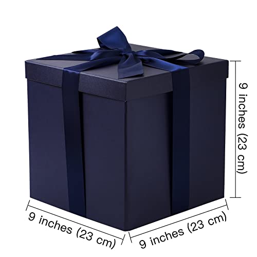Ruspepa Medium Birthday Gift Box With Lids, Ribbon And Tissue Paper, Collapsible Gift Box - 1 Pcs, 9X9X9 Inches, Navy Blue #TOP2