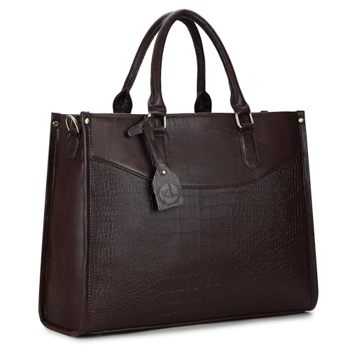 Image of K London Stylish Women's Office Bag-Vegan Leather Laptop Tote For Professional&Casual Work Use|Spacious,Durable And Elegant Crossbody|Handbag|Sling Bag 14 Inch Laptop With Double Handles,White