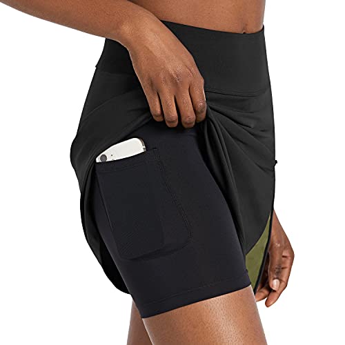 BALEAF Women\'s Cycling Skirt 3D Padded Bike Shorts Biking Zipper Athletic Skort Pockets, Black XL