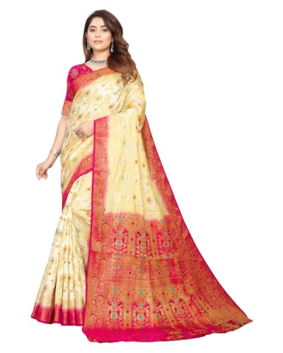 Image of Banarasi Art Silk Saree for Women with Floral Motifs & Dark Green Border for women