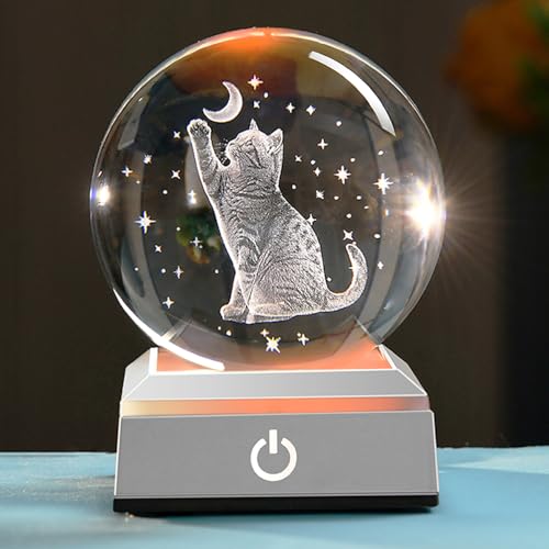 Cat Lover Gifts for Women 3D Cat Crystal Ball Themed Gift Mom Birthday Kitty Laddy Gift for Christmas Mothers Day