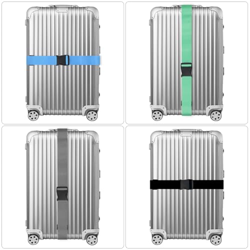 Dantix 4 Pack Luggage Straps for suitcases, 4 Extra Long Suitcase Straps TSA Approved Luggage Belt, Adjustable Travel Belt for Luggage for 20'' - 32'' Suitcases (Blue Black Grey MintGreen)