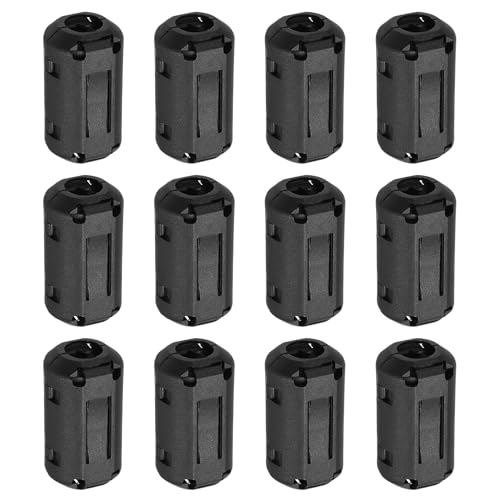 uxcell 12 Pcs Ferrite Filter Ring Core RFI EMI Noise Suppression Cable Clip ID 9mm 0.35Inch Regular Styles for Electronic Devices, Industry, Black