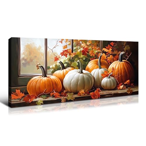 Wewejia Autumn Pumpkin Canvas Wall Art 32x16 Inch, Halloween Picture