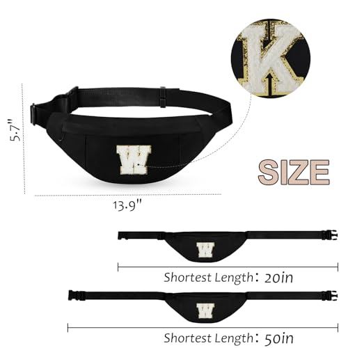 Image of MAXTOP Birthday Gifts for Women Men,Personalized Initial Letter Patch Fanny Pack Crossbody Bag with 3-Zipper Christmas Gift Trendy Stuff for Daughter Sister Her,Black W