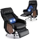 EMIAH Ergonomic Office Chair with Footrest Electric Reclining Big and Tall Wide Executive Computer Chair with Massager and Adjustable High Back Comfortable Swivel Desk Chair, Genuine Leather (Black)