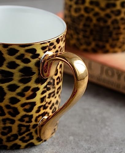YBK Tech Kaffeetasse aus Knochenporzellan, Teetasse, Kaffeetasse für Zuhause, Küche, Büro (Leopardenmuster)