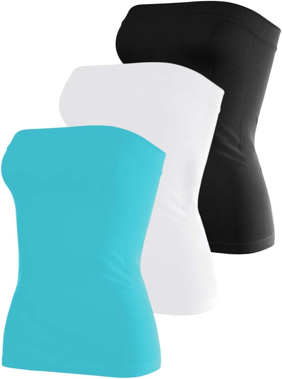 Cotton Tube Tops for Women Summer Cute Strapless Shirts Stretchy Basic Bandeau 3 Pack