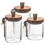 UKCOCO Juego de 3 Frascos de Vidrio de Borosilicato (400ml, 550ml, 850ml) con Tapa de Madera y Cuchara, Herméticos y Transparentes para Almacenar Especias, Sal y Azúcar en Cocina