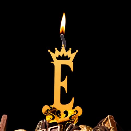 Food Safe Premium Candle Cake Topper for Birthday, Anniversary, and Custom Party Celebrations in Letters - Gold (Letter E)
