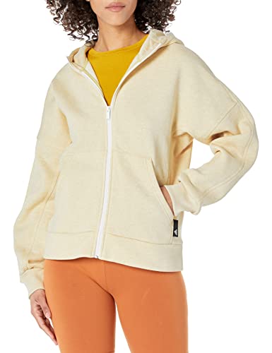 adidas Women's Standard Studio Lounge Fleece Hooded Fullzip, Botanic Beige Melange, Medium