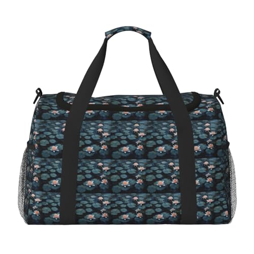 Lily Pads Flower Print Stylish Foldable Carry On Tote with Waterproof Zipper for Weekend Getaways Bag