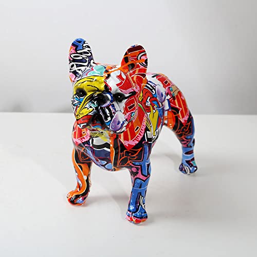 Flyuechun Ranan Creativity Modern Colorful French Bulldog Statue Wholesale Graffiti Office Ornaments Printing Resin Dog Home Decor Crafts (Fa,25.5X13X24.5Cm) #TOP7