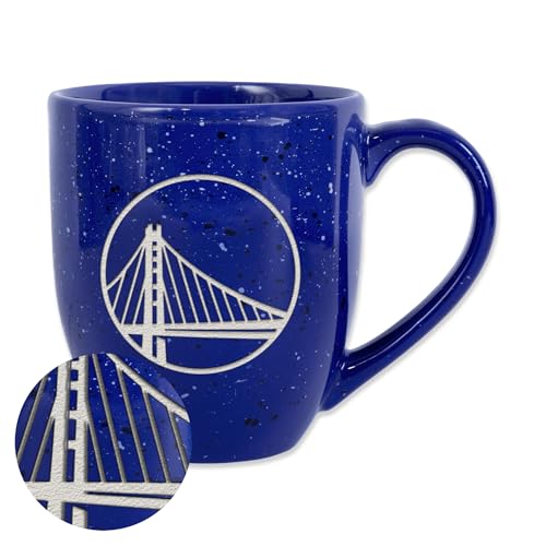Rico Industries NBA Basketball Golden State Warriors Primary 16 oz Team Color Laser Engraved Speckled Ceramic Coffee Mug