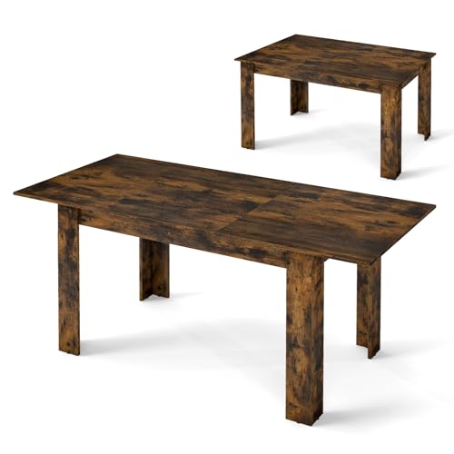 COSTWAY Mesa de Comedor Extensible, Mesa de Cocina Moderna con Superficie Ajustable, Patas en Forma de L, Mueble Industrial para Cocina, Comedor, Capacidad de Carga de 110 kg, 158x70x76 cm (Marrón)