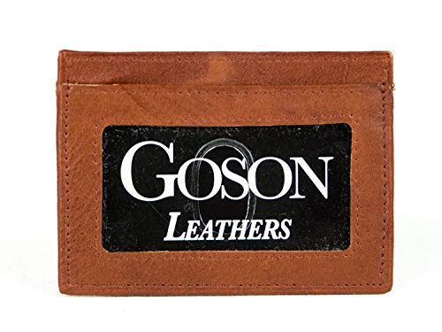 Goson Leather Money Clip Credit Card Holder - Leather Wrap Spring Clip Mini Wallet Credit Card ID Holder Brown2