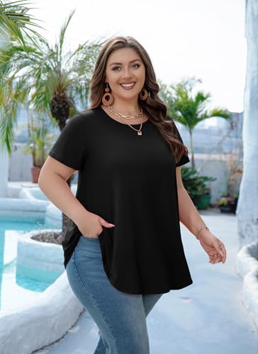 Tunic Tops for Women Plus Size Short Sleeve Crew Neck Swing Flare Loose T-Shirt Blouses to Wear with Leggings2