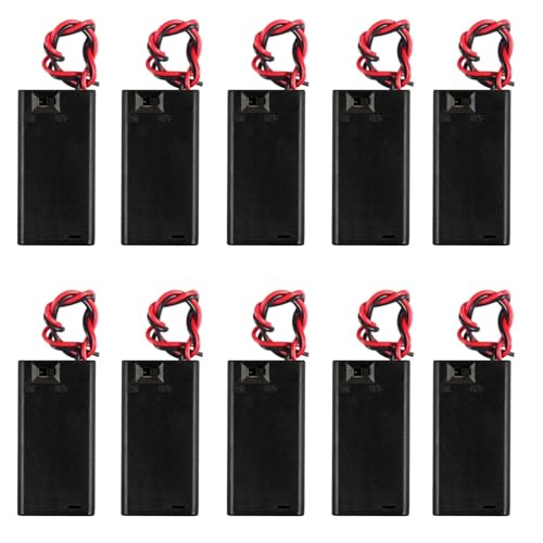 AEDIKO 10pcs 2 AA Battery Holder with Switch 2X 1.5V AA Battery Holder Case with Wire AA Battery Holder with ON/Off Switch
