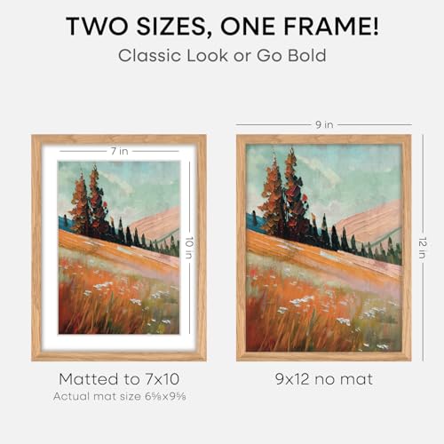 Image of Homeforia 9x12 Natural Oak Picture Frame, High-End Wood, 7x10 Mat, Glass | High End Solid Oak Wood, Tempered Glass, Acid-Free 7x10 Removable Mat, 9x12 Edge-to-Edge Display 12x9, Wall Kit, Set Of 1