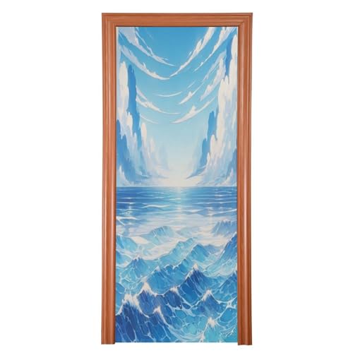 FLildon Blue Sky and Sea Wave Door Cover Decoration, Party Accessory Porch Decor for Festive Ornament Room Door Covers 32 x 79 Inch