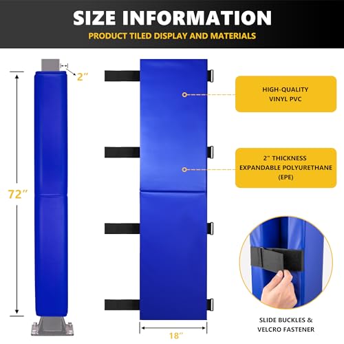 Image of 72 inch Tall Basketball Pole Pads, All-Weather Square Basketball Pole Padding Outdoor, 2 inch Thick Heavy Duty Wrap-Around Protective Pads for Fixed Height & Adjustable Basketball Hoop Poles