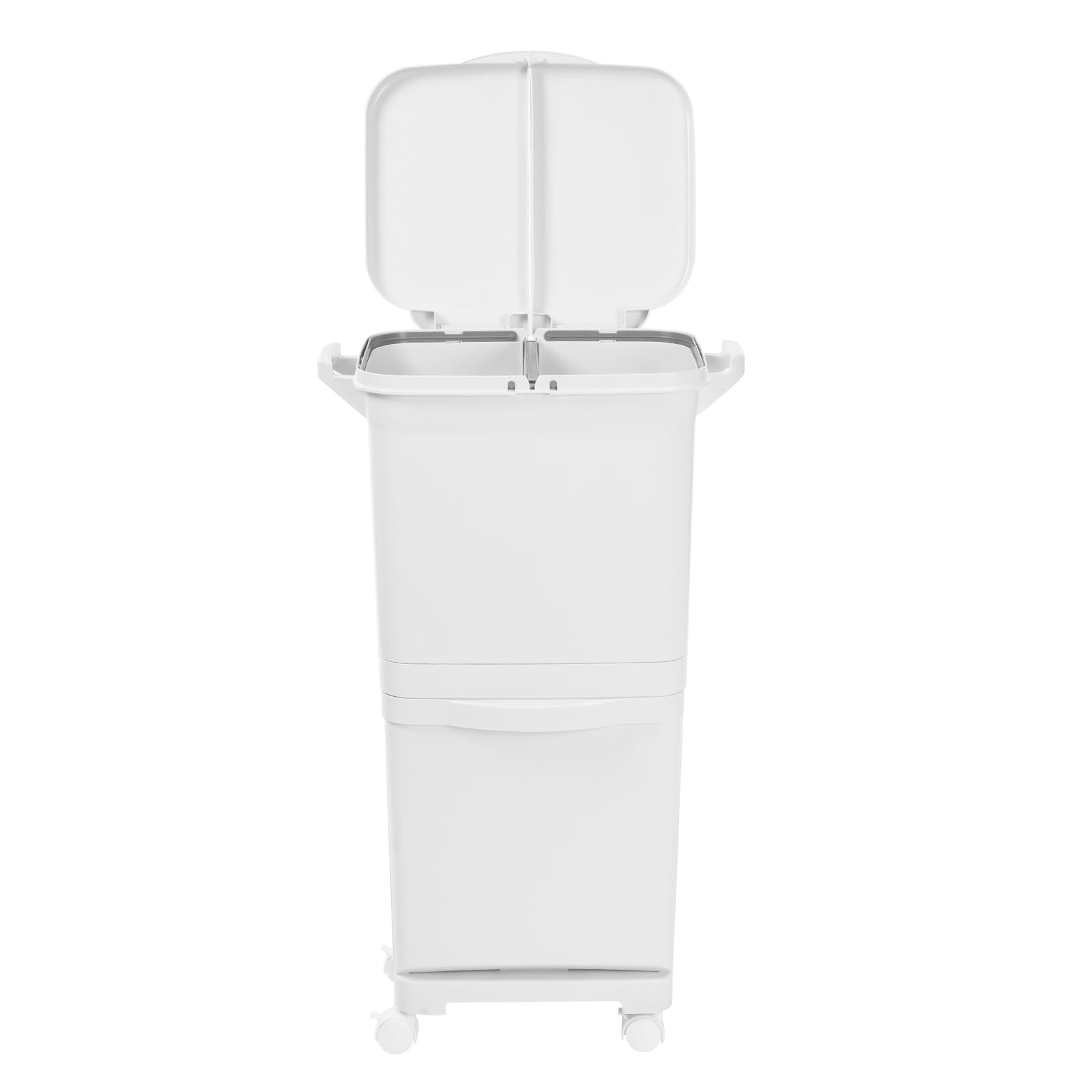 Pattumiera Differenziata 45L Cucina con Ruote Doppio Contenitore | Secchio verticale per smistamento, coperchio richiudibile, pattumiera da cucina e ufficio, secca e naso