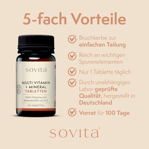 Multi Vitamin + Mineral-Tabletten | Mit wichtigen Vitaminen und Mineralstoffen A-Z | 100 Kapseln