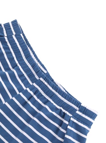 Image of Remidoo Women's Pajamas Set Striped Tee Shirts and Shorts Side Slit Crewneck Loungewear Blue Large