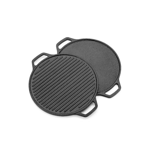 Cast Iron 2-in-1 Grill Pan & Tawa Reversible Double Sided Cast Iron Griddle for Gas Induction & BBQ | Steak & Burger Pan for Indoor & Outdoor Cooking | 30 cm
