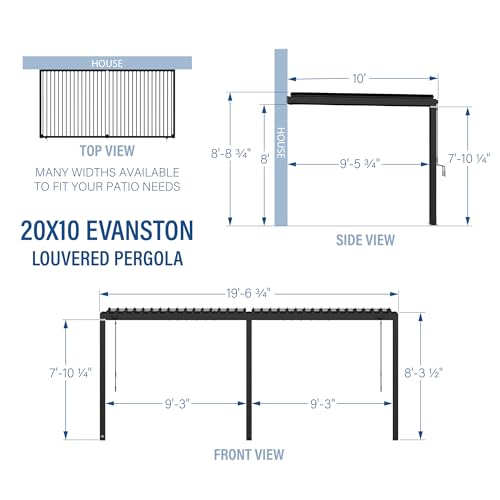 Image of Backyard Discovery Evanston 20'x10' Galvanized Steel Wall-Mounted Louvered Pergola Kit with Adjustable Roof, Shade, Rain Protection, High-Wind Rating, PowerPort, Gutter System for Outdoor Patio, Deck