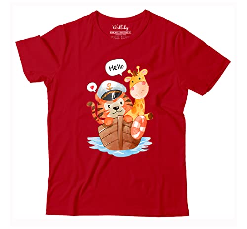 Image of Boys & Girls Tiger & Giraffe Animals Nautical Sea Theme 100% Cotton Unisex Kids T-Shirt