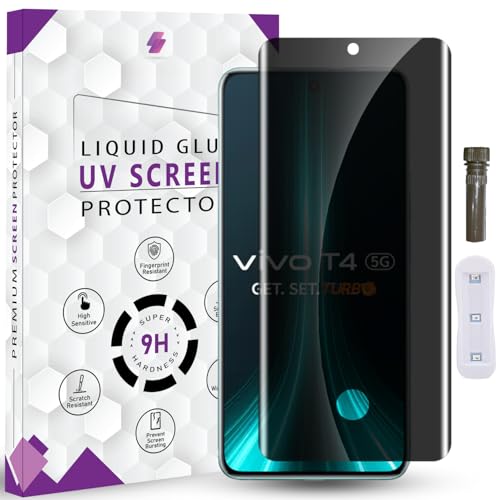 Image of Advanced HD+ UV Privacy Tempered Glass Screen Protector for Vivo T4 5G (6.77 Inch, Pack of 1) Edge to Edge Coverage Anti-Spy /Anti-Peeping 9H Hardness Screen Guard with Installation Kit & Guide