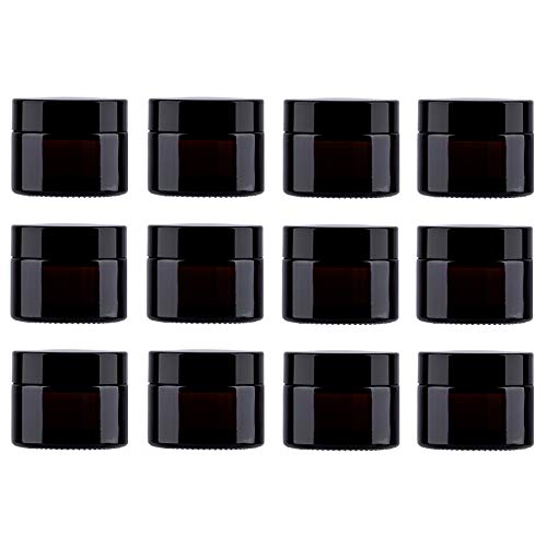 Snow Diamond 1 oz Empty Amber Round Glass Jars, with White Inner Liners and black Lids, High End Glass Containers for Salve Cream, Premium Vials (30ml/1 oz, 12 Pack)