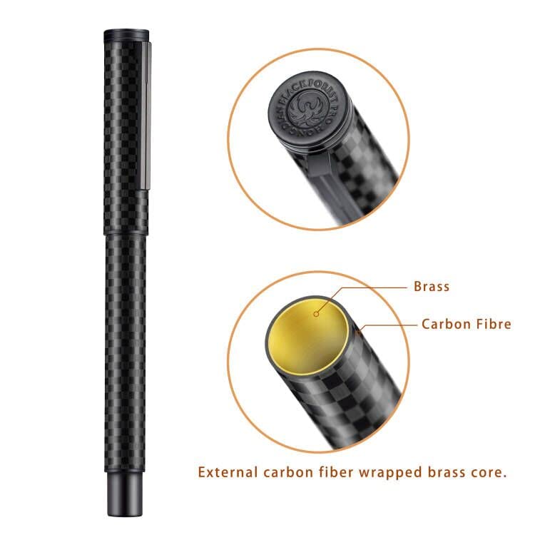 Image of Hongdian Black Carbon Fiber Fountain Pen, Bent Nib Fude Pen for Calligraphy Writing (Fine to Broad) with Converter and Metal Pen Box Set