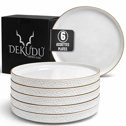 Assiettes plates Assiettes Service de Table Céramique en Grès de Qualité - Fait à la main - 6 pièces ∅ 25,5 cm-Résistant-va au lave-vaisselle...