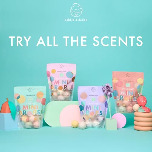Image of Dabble & Dollop Mini Bath Bombs, Sweet Treat Scents - Natural Origin, Mixable Scents, Clean Ingredients, No Synthetic Dyes, Toddler & Kids Bath Bombs in Resealable Pouches (Set of 24)