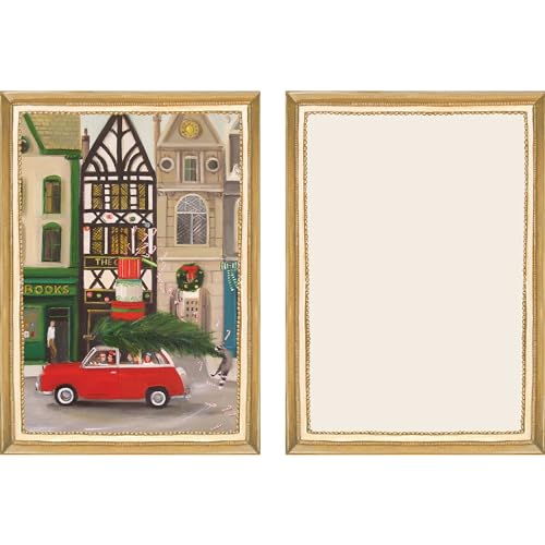 Image of Hester & Cook Janet Hill Christmas Cards with Envelopes - Blank Holiday Cards with Gold Border Boxed Set with Envelopes 6 Each - Made in USA