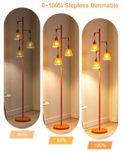 Image of Lightdot 67 inch Glass Floor Lamps for Living Room, 3-Light Dimmable Floor Lamp with Orange Glass Shade& Bulbs Included, Mid Century Standing Tall Lamp with 5Lbs Heavy Base for Bedroom /Sofa Beside