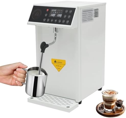 Commercial Steam Milk Frother - Fast Heating Milk Foam Maker with LED Display, 8L Capacity, Stainless Steel, 4-Hole Air Nozzle for Coffee & Bubble Tea (Black)