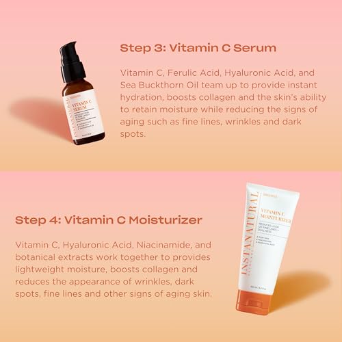 InstaNatural-Vitamin-C-Four-Step-Skin-Care-Set-Skincare-Routine-Brightens-Hydrates-Prevents-Signs-of-Aging-Face-Wash-Toner-Serum-and-Moisturizer-with-Botanical-Extracts